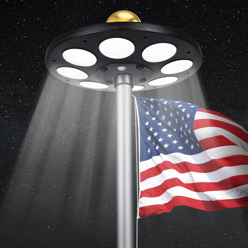 PPQ Solar Flagpole LED Light,136 LED 10000h Lifespan Black Flag Pole Light for 15-25 Ft Poles,Solar Powered Waterproof Lighting on Outdoor Pole Top,10 Hour Dusk to Dawn Auto On/Off - Image 1